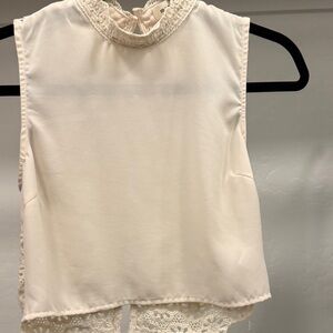 Ivory Lace Trim Sleeveless Blouse